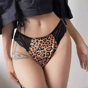 Женские стринги, нижнее белье из ледяного шелка, кружевные трусики с леопардовым принтом, дышащие трусы с низкой талией, мягкие трусы-стринги M