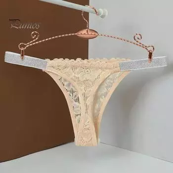 Женские стринги с блестящими блестками, тонкие трусики со средней талией, бесшовные тонкие кружева, хорошая цветочная вышивка, хорошая воздухопроницаемость, женские трусы, женское повседневное нижнее белье L чёрный