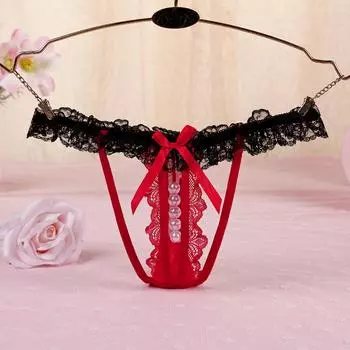 Женские стринги с открытой промежностью, бантом и бисером, кружево 5038 One Size