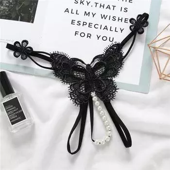 Женские стринги с открытой промежностью для жемчужного массажа - Прозрачные, С низкой посадкой, Сексуальные, С вырезами, Съемные One Size