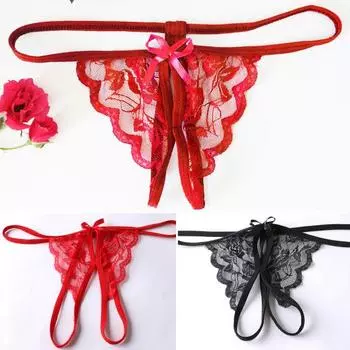 Женские стринги с Т-образной спинкой и низкой талией, с открытой промежностью, прозрачное кружево, соблазнительный сплошной цвет, один размер, женские стринги на День святого Валентина
