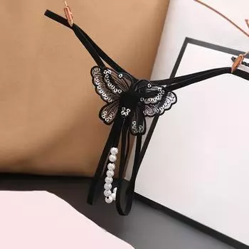 Женские стринги с вышитыми бабочками, пайетками и бусинами, открывающие промежность, сексуальные трусы с низкой талией, эротические стринги Femme One Size