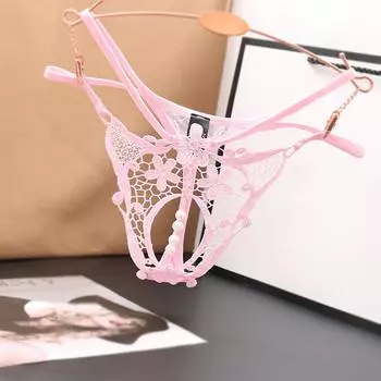 Женские стринги, сексуальные прозрачные пикантные стринги с открытой промежностью для женщин с заниженной талией и соблазнительными очаровательными трусиками с жемчугом One Size