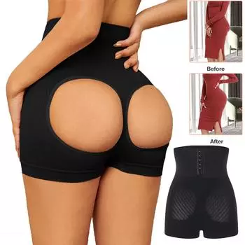 Женские стринги-стринги, корректирующее белье, шорты с высокой талией, ажурные шорты для мальчика, подтягивающие трусики для коррекции фигуры, нижнее белье для контроля живота M чёрный