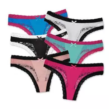 Женские стринги, трусики, женское сексуальное нижнее белье, прозрачное кружевное танга, стринги с низкой посадкой, нижнее белье, сплошной цвет, 6 шт./лот M