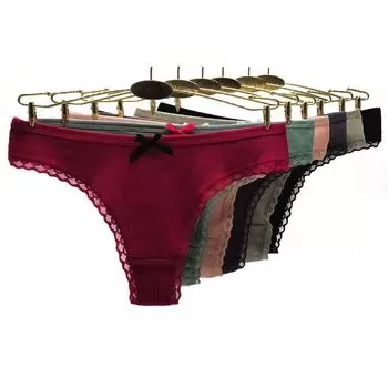 Женские стринги, женское нижнее белье, сексуальное хлопковое нижнее белье с милыми бантиками, женские трусики-стринги, танга для женщин, 6 шт. M