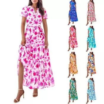 Женские струящиеся платья Женские летние платья Повседневные длинные платья Милые цветочные длинные платья L