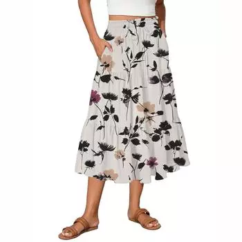 Женские струящиеся расклешенные юбки-макси с оборками и эластичным поясом, элегантные многослойные длинные юбки в стиле бохо L бежевый