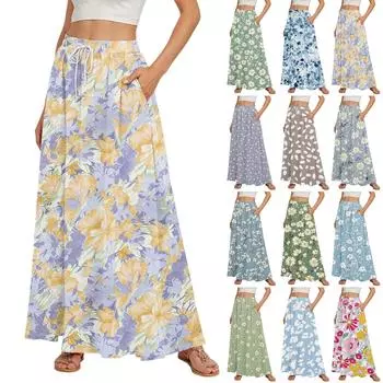 Женские струящиеся расклешенные юбки-макси с оборками и эластичным поясом, элегантные многослойные длинные юбки в стиле бохо L синий