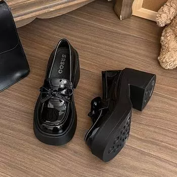 Женские студенческие туфли Мэри Джейн из маленькой кожи на толстой подошве с круглым носком, летняя новая универсальная черная модель 35