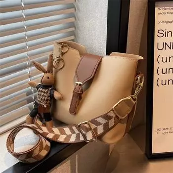 Женские сумки 2024 года, осень и зима, новая модная сумка-мессенджер с широкими ремешками, популярная онлайн-сумка-ведро чёрный