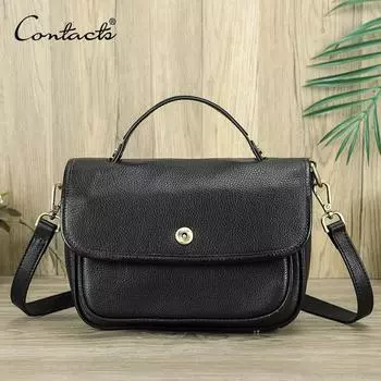 Женские сумки через плечо CONTACT S из натуральной кожи, сумки через плечо с карманом для телефона, брендовые женские сумки для iPad Mini 8,3 дюйма чёрный