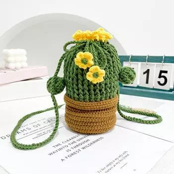 Женские сумки через плечо для девочек, милые ручные вязаные мини-аксессуары с цветком кактуса