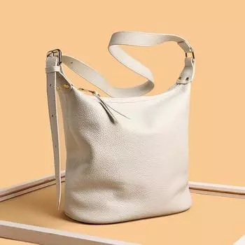 Женские сумки через плечо из 100% сплошного цвета из натуральной кожи, 2023, высококачественная маленькая женская сумка-ведро из воловьей кожи, сумка-тоут 25cm 14cm 23cm чёрный