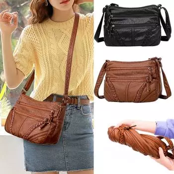 Женские сумки через плечо из мягкой кожи, классическая повседневная сумка через плечо для женщин One Size чёрный