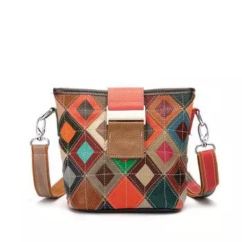 Женские сумки через плечо Johnature из натуральной яловой кожи в стиле ретро, цветная клетчатая модная портативная сумка на плечо из натуральной яловой кожи разноцветный
