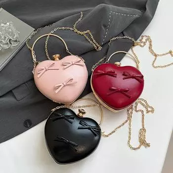 Женские сумки через плечо, модные, синие, с бантом в форме сердца, новые тенденции, милые, модные, однотонные, с цепочкой, простые, через плечо 16x6x14cm вино красного