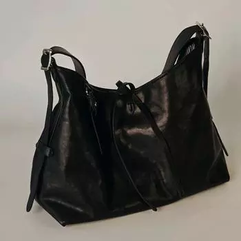 Женские сумки через плечо, новая фактура, большая вместимость, черные сумки из искусственной кожи, простая большая вместимость, женская сумка через плечо (20cm<Max Length<30cm)