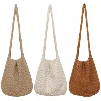 Женские сумки через плечо, повседневные однотонные вязаные сумки, вязанные вручную женские сумки на плечо, дорожные сумки-тоут для девочек хаки