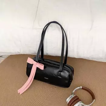 Женские сумки через плечо с бантом и буквами, летние модные однотонные универсальные сумки для поездок на работу, для отдыха, из искусственной кожи, студенческая сумка под мышкой (30cm<Max Length<50cm)