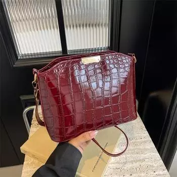 Женские сумки через плечо с ретро-крокодиловым узором, мини-сумки через плечо с квадратным ремешком, роскошные дизайнерские кошельки и сумки 24x15x8cm чёрный