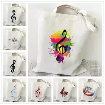 Женские сумки через плечо с рисунком музыкальных нот Harajuku, многоразовая женская сумка-тоут, хозяйственная сумка, холщовые сумки для девочек 35x40cm