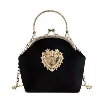 Женские сумки через плечо с золотым зажимом в форме сердца, винтажная сумка через плечо с металлическим украшением и цепочкой 16x7x16cm красный