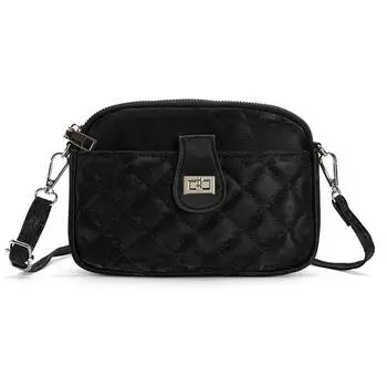 Женские сумки через плечо, стильные многофункциональные мобильные телефоны, повседневная сумка из искусственной кожи в клетку, практичная сумка с геометрическим узором чёрный