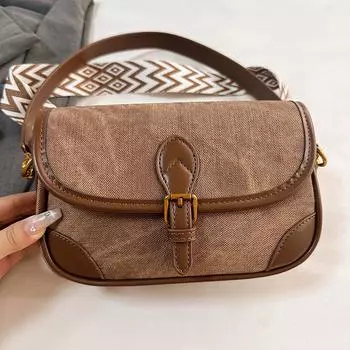 Женские сумки через плечо в стиле ретро, сумка-мессенджер, тренд 2024 года, осень-зима, квадратный карман, модная женская повседневная коричневая сумочка чёрный