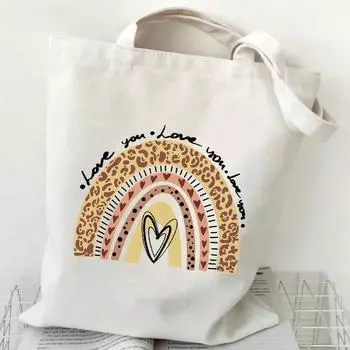 Женские сумки для покупок 2022 года, сумка через плечо с рисунком «Радуга и любовь», модная сумка, женские холщовые сумки-тоут, большие многоразовые сумки для покупок 24*26cm