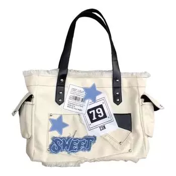 - Женские сумки для покупок, большая вместимость, сумки-клатчи со звездами, холщовые сумки Y2K для поездок на работу