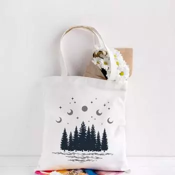 Женские сумки, холщовая сумка-тоут, темный лес, принт, покупки, путешествия, женские эко-многоразовые сумки на плечо