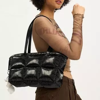 Женские сумки из хлопка с пухом, сумки через плечо большой емкости, модная глянцевая нейлоновая сумка-тоут из хлопка сэндвич чёрный