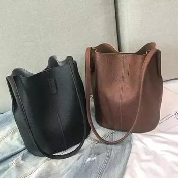 Женские сумки из искусственной кожи, черные сумки-ведра на ремне, женские сумки через плечо, большая вместительная женская сумка для покупок Bolsa, винтажная мягкая 24*18*29cm чёрный