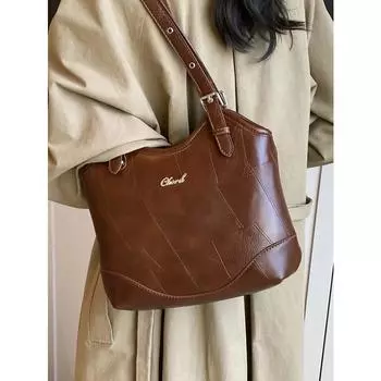 Женские сумки из искусственной кожи для поездок на работу, высококачественная текстурированная винтажная сумка через плечо, осенние коричневые женские сумки под мышками