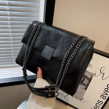 Женские сумки из искусственной кожи с цепочкой, женская модная повседневная сумка через плечо в корейском стиле, простые универсальные женские сумки-мессенджеры (20cm<Max Length<30cm)