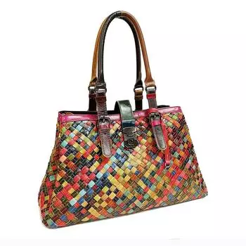 Женские сумки из натуральной кожи, плетеные вручную Женские сумки из цветной коровьей кожи Сумки-мессенджеры через плечо разноцветный