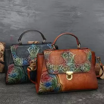 Женские сумки из натуральной кожи, винтажные сумки с цветочным тиснением, роскошный дизайн, сумки через плечо, сумки на плечо GZW 29*20*13cm серый