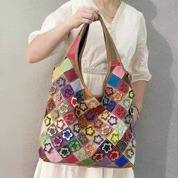 Женские сумки из ветровой кожи, сумки через плечо из цветной коровьей кожи, сумки-мессенджеры, кожаные сумки ручной работы с цветочным узором разноцветный