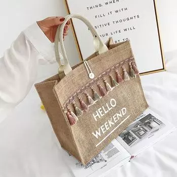 Женские сумки, льняные сумки большой вместимости, женская сумка через плечо с кисточками, повседневная дорожная сумка, роскошная дизайнерская сумка для покупок S чёрный