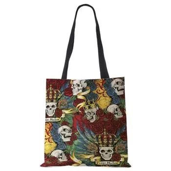 Женские сумки, льняные сумки со скелетом и принтом, повседневные дорожные пляжные подарочные пакеты