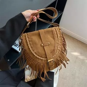 Женские сумки Maillard Новые сумки с бахромой Нишевые ретро сумки-седла Модные наплечные сумки Повседневные сумки-мессенджеры коричневый