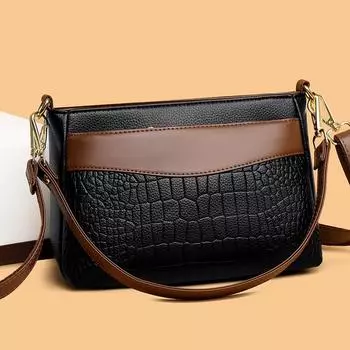 Женские сумки-мессенджеры в стиле ретро с цветными блоками, сумки через плечо с узором под крокодила, высококачественные женские модные сумки из искусственной кожи