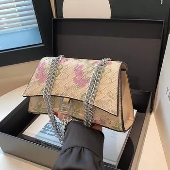 Женские сумки. Модные сумки на цепочке. Женские сумки с принтом на одно плечо и через плечо.