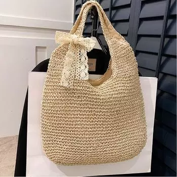 Женские сумки на плечо большой вместимости, соломенные тканые ручной работы, модная дорожная сумка, женские сумки в богемном стиле для покупок 33*11*27cm бежевый