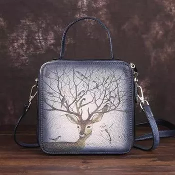 Женские сумки на плечо из натуральной кожи с узором оленя, винтажные дизайнерские сумки для женщин, элегантная сумка через плечо, сумки для телефона, кошелек 20cm*9cm*19cm коричневый