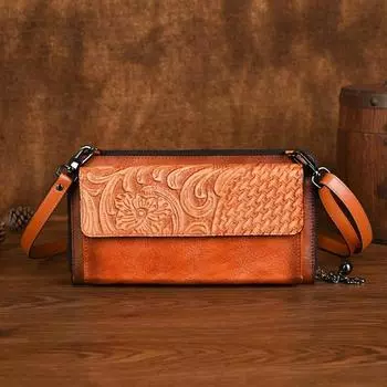 Женские сумки на плечо Johnature в стиле ретро, длинный кошелек из натуральной кожи, сумка для телефона, многофункциональная сумка для карт кофейный