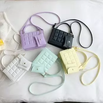 Женские сумки, новая женская сумка 2024 года, летняя сумка-мессенджер конфетного цвета, однотонная клетчатая сумка-мессенджер, маленькая квадратная сумка белый