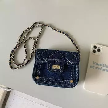 Женские сумки Повседневные сумки через плечо с клапаном Мини-сумки с цепочкой для наушников и помады Модные джинсовые сумки через плечо из холста