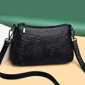 Женские сумки, повседневные сумки для матери среднего возраста, маленькая сумка через плечо из мягкой кожи 26CMX17CMX9CM чёрный